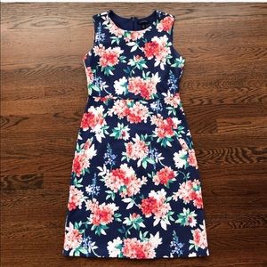 Lands End Ponte Dress - sleeveless floral pockets